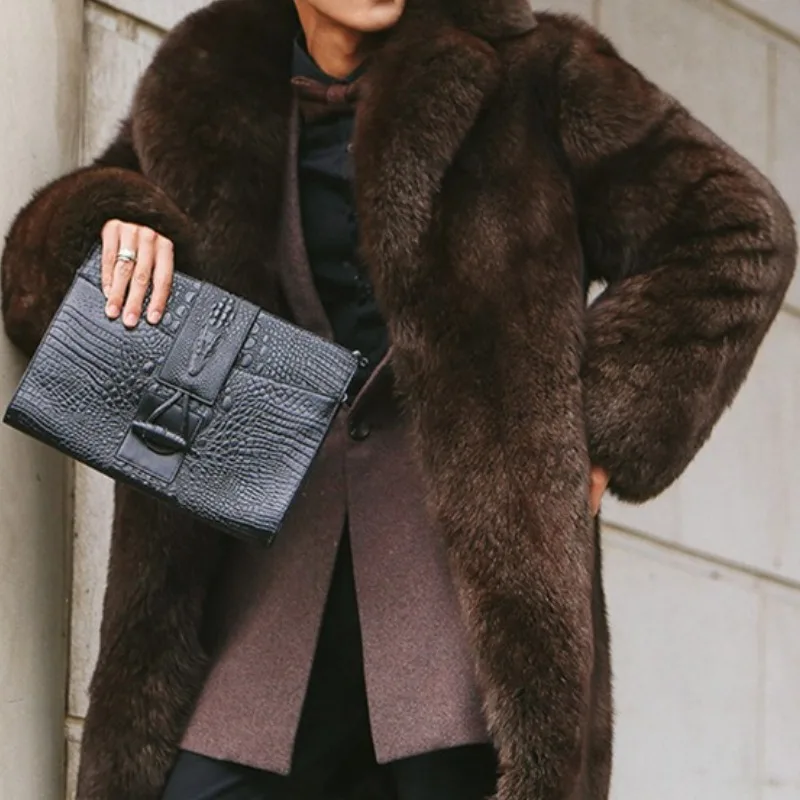 Luxury Brand Men's Winter Clothing Coat Faux Fur Jacket Plus Size Thick Warm Retro Simple Loose Casual Design Fashion Versatile