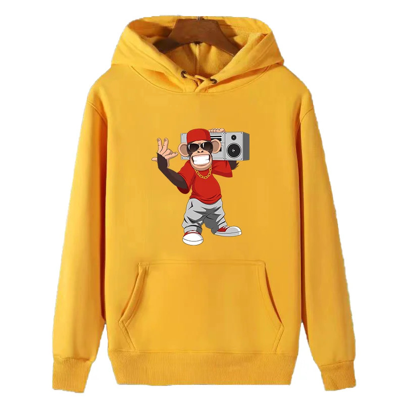 Throwback 80s Hip hop Boombox Chimp Cartoon Classic graphic Hooded sweatshirts winter thick sweater hoodie Men's sportswear