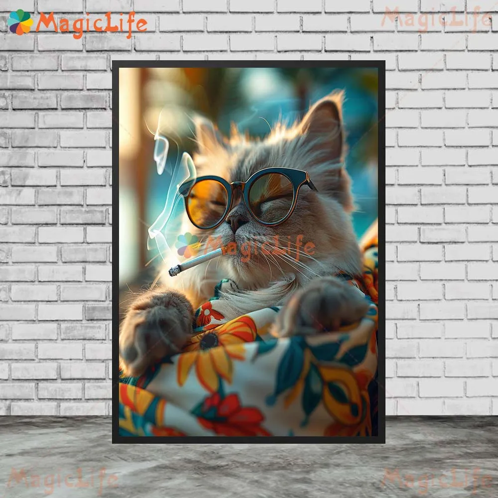 

Funny Cat Portrait on Vocation Animals Prints Wall Pictures For Living Room Nordic Poster Wall Art Canvas Painting Unframed