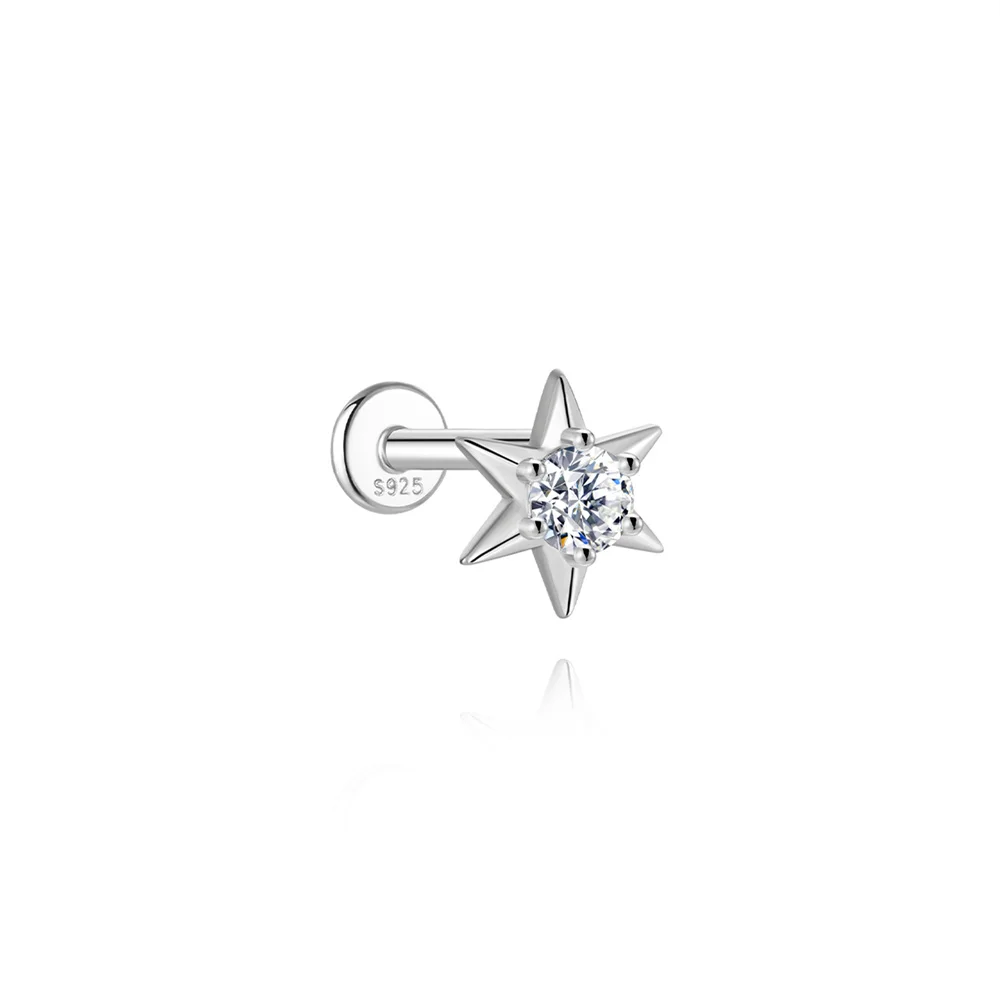 CANNER 925 Sterling Silber Nieten-Zirkon-Ohrstecker mit flachem Kopf für Damen, geometrischer Pferdeaugen-Partyschmuck, Geburtstagsgeschenke
