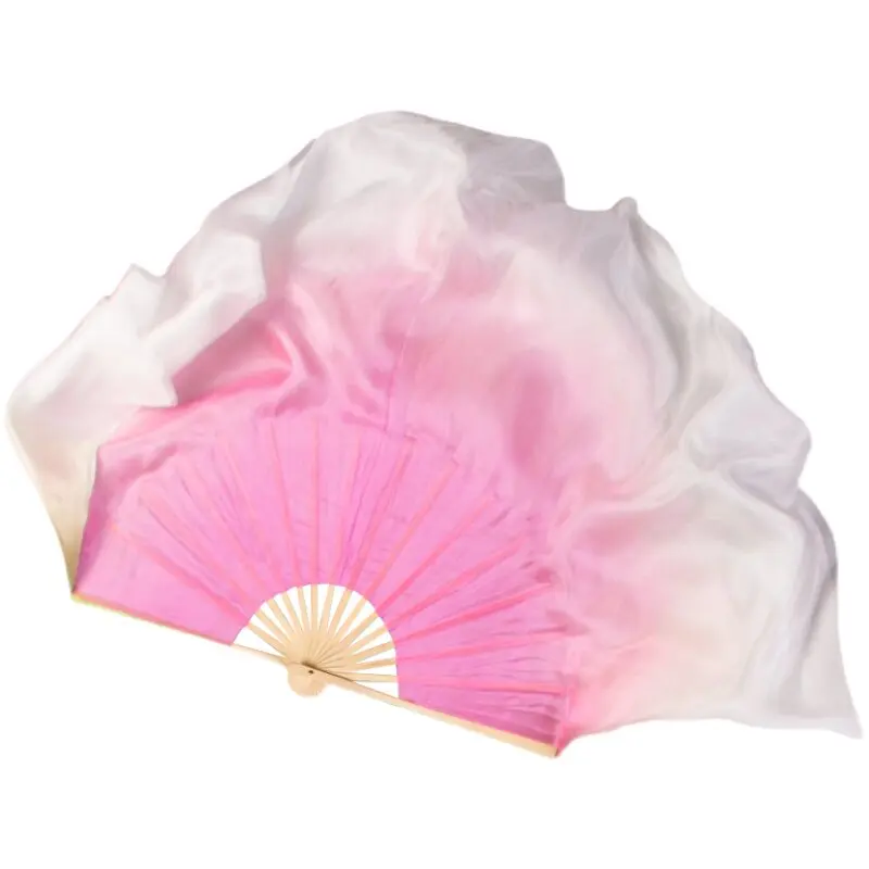 

Real Silk and Silk-imitation Dance Fan Light Green and Light Pink Double-sided Double-color Gradient Yangge Classical Fan Prop