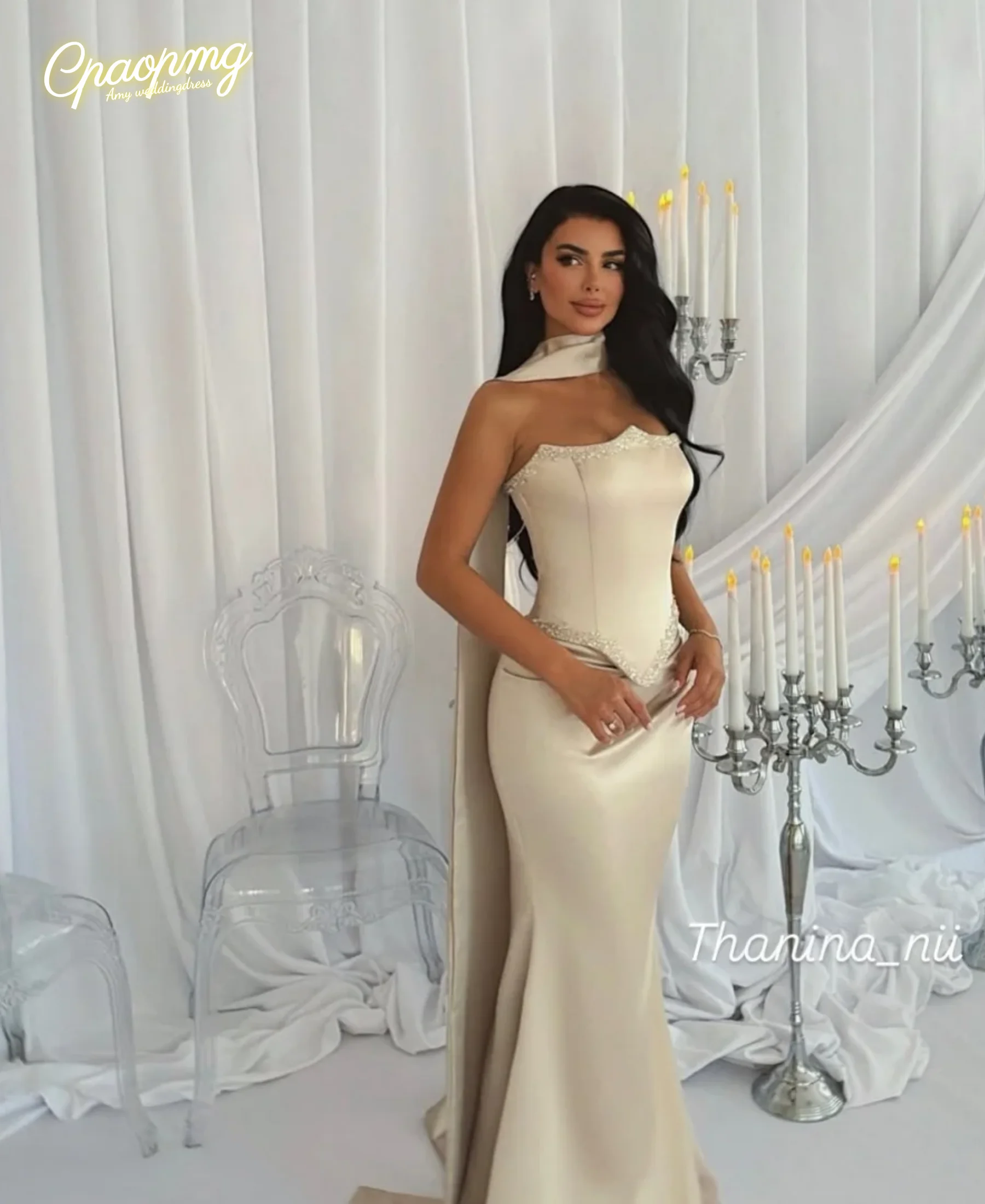 

Индивидуальные белые длинные шелковые шарфы, вечерние платья-русалки без бретелек и с открытой спиной, платья для выпускного вечера в пол 2026