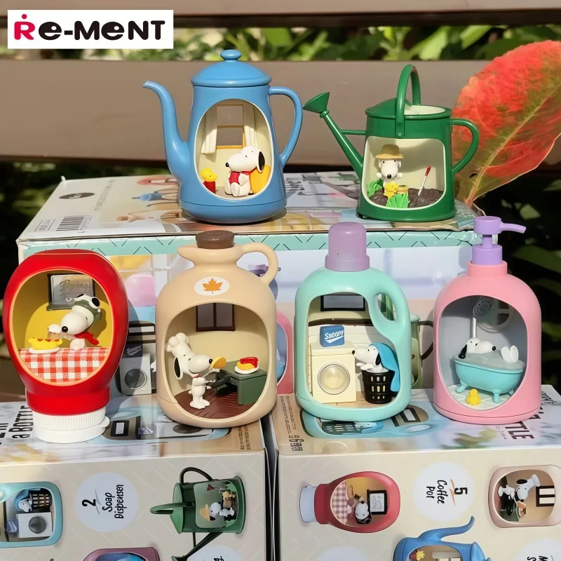 

Genuine Re-Ment Peanuts Snoopy's Life In A Bottle Happy Hour Scene Miniature Dolls Anime Action Figure Ornament Collection Toys