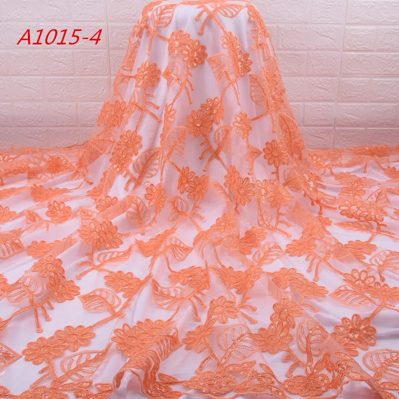 Red Milk Silk Lace Mesh Tulle Fabric African Embroidery Lace Sequined Fabric 2024 High Quality Nigerian Wedding Dress A1762