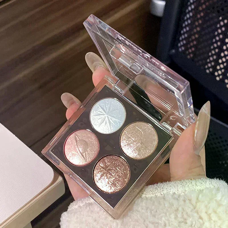 DIKALU Planetary Four-Color Glitter Eyeshadow Palette: Aurora Purple Metallic Baked Powder Highlighter Eyeshadow Makeup