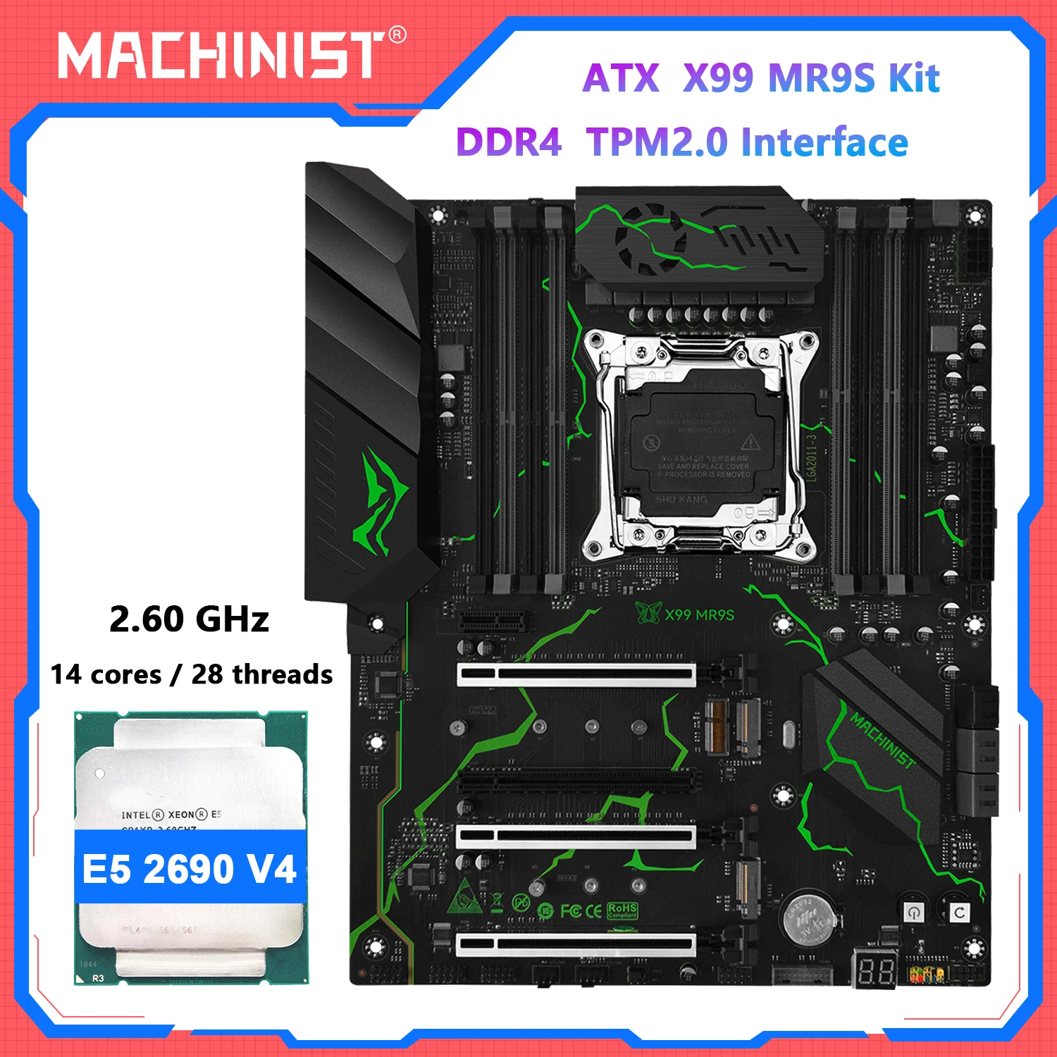 MACHINIST TPM 2.0 X99 MR9S Motherboard LGA 2011-3 Intel Xeon E5 2680 V4/V3 CPU DDR4 RAM Four-channel Memory NVME M.2 USB3.0