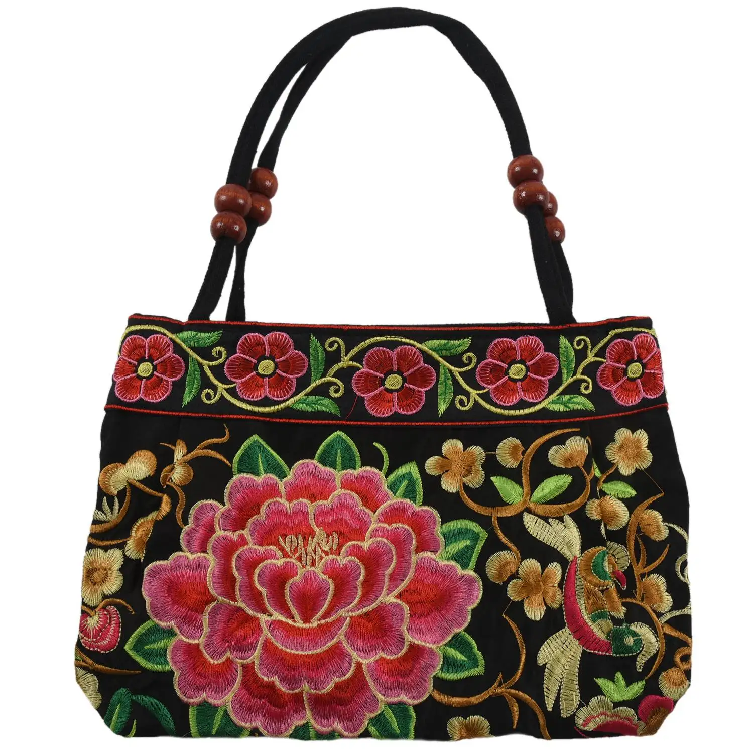 Chinese Style Women Handbag Embroidery Ethnic Summer Handmade Flowers Ladies Tote Shoulder Bags Cross-Body （Red Peony）