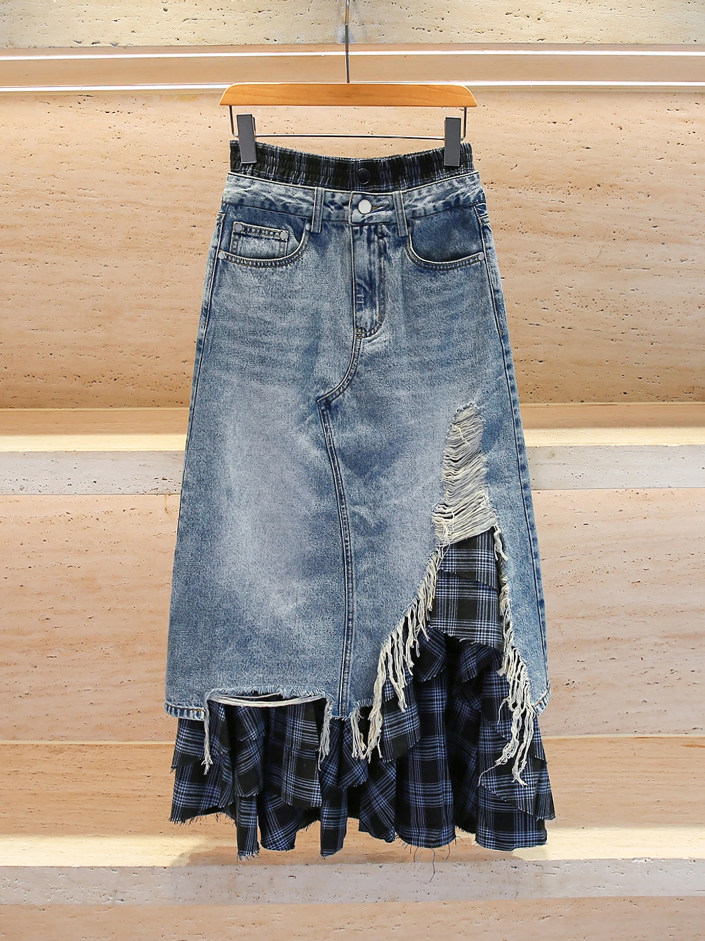 

Асимметричная длинная джинсовая юбка с высокой талией для женщин. Осень 202. Юбки простого дизайна от Nan You. Высококачественные женские юбки.