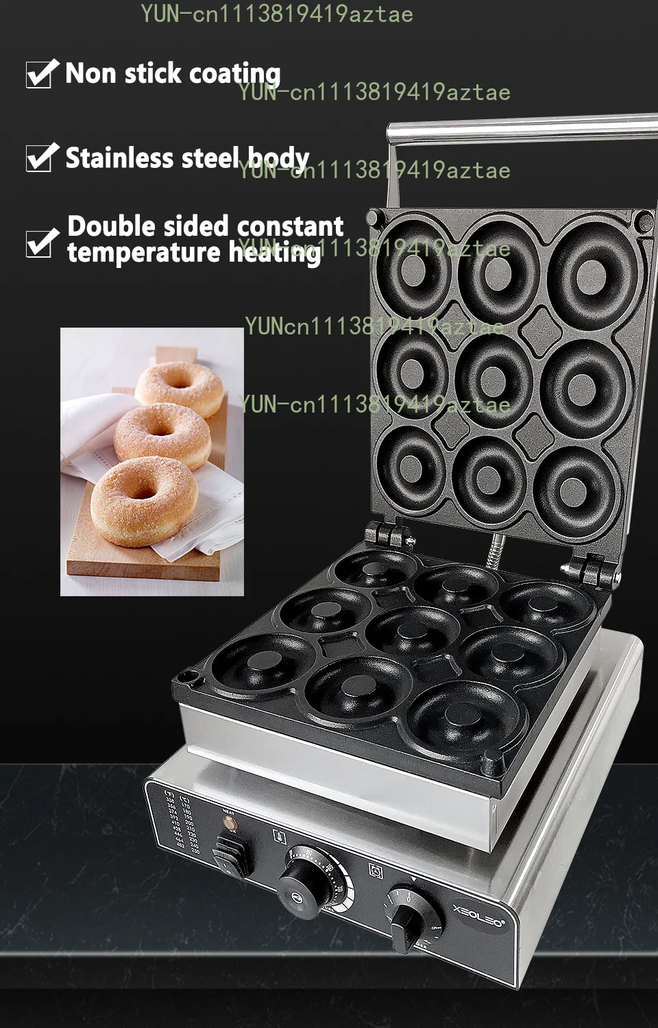 Commercial 9 Hole Electric Donut Machine 1300W 9CM Non-Stick Mini Donut Maker