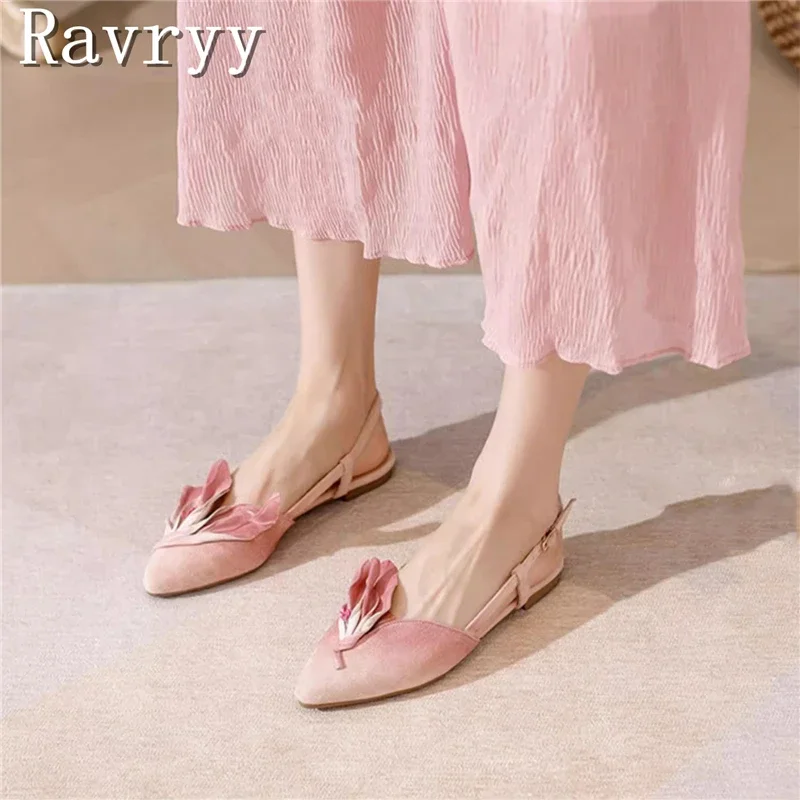 

Flower Decor Pointed Toe Single Shoes Designer Flat Bottom Strap Sandals Women's Evening Versatile Mary Jane Shoes