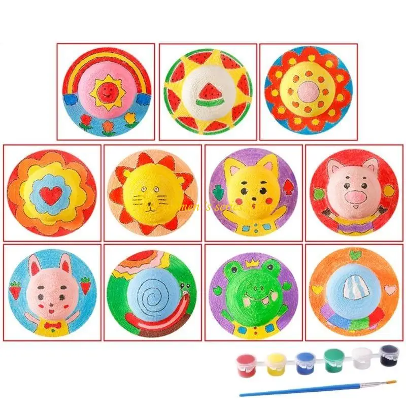 Q39C قبعة القش الحرفية أطقم قبعة الشمس المواد اليدوية للأطفال قبعة الكتابة على الجدران شخصية