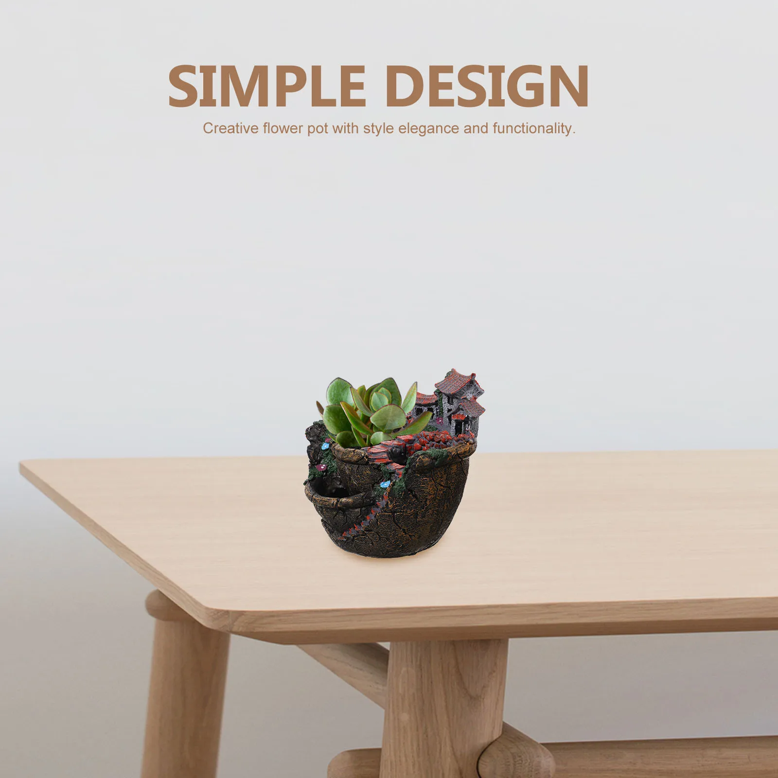 

Three-Pot Micro Landscape Succulent Flower Pot Creative Hanging Garden Design Tiny Plant Holder Sweet House Orange for Office