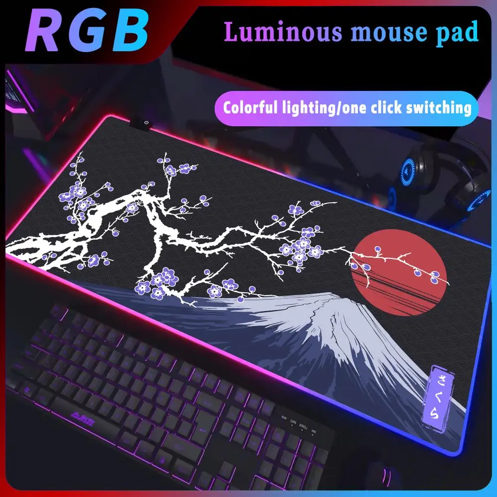 

Japanese sakura Mouse Pad LED Gamer Gaming Table Rgb Deskmat Keyboard Pc Complete Rug Office Accessories Company Colorful Mats