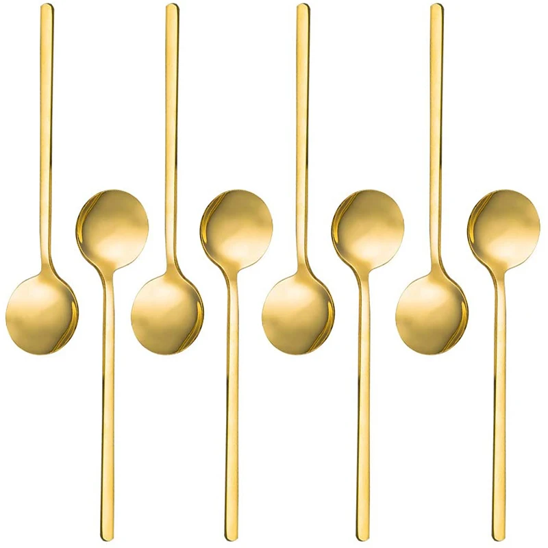 8 Packs, Gold-Plated Stainless Steel Coffee Spoon, Mini Teaspoon For Coffee Sugar Dessert Cake Ice Cream