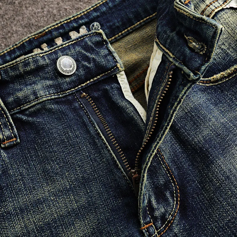 

Fashion Designer Men Jeans High Quality Retro Black Blue Stretch Slim Fit Ripped Jeans Men Embroidery Vintage Y2K Denim Pants