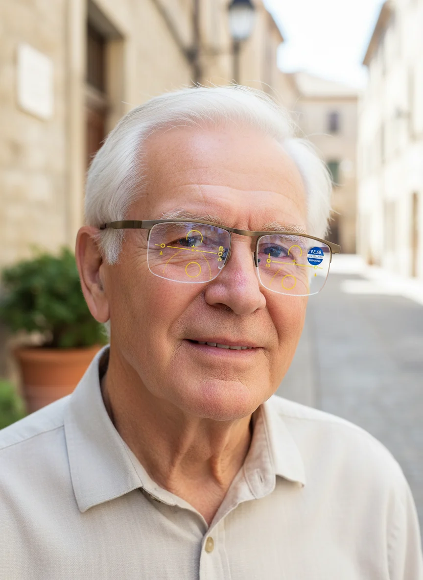 Progressive Multifokal-Lesebrillen für Damen und Herren, mit Blaulichtfilter, halbem Rahmen, bifokale Brille für Altersweitsichtigkeit, Stärken von +100 bis +400. – Detail 1