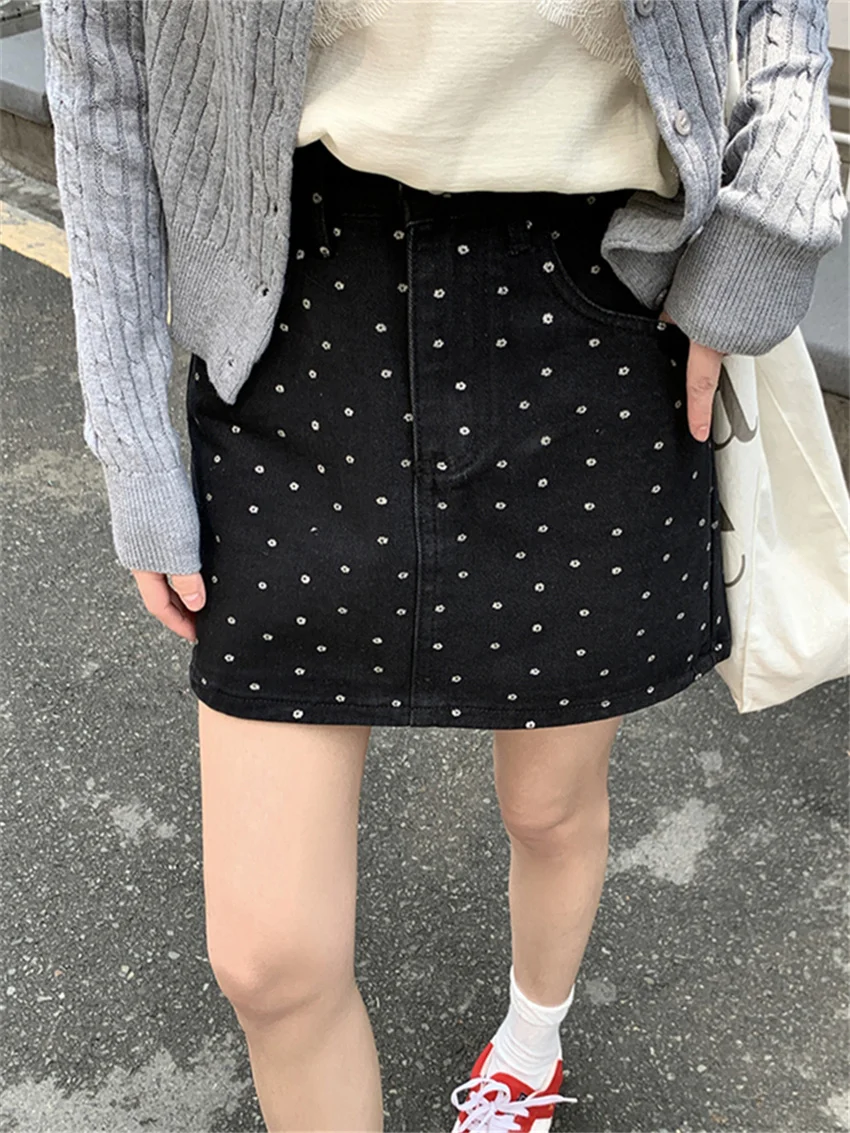 

Alien Kitty Polka Dots Denim Mini Skirts Chic Slim Sweet Bodycon Summer Office Lady High Street 2024 Casual Loose Daily Mujer