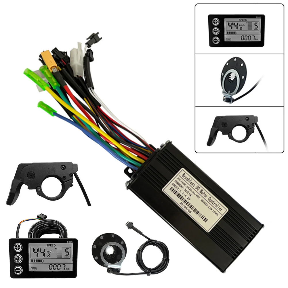 Controller Kit Upgraded Brushless E bike Controller Set with 26A Sine Wave Controller S866 Display Throttle and 8 PAS