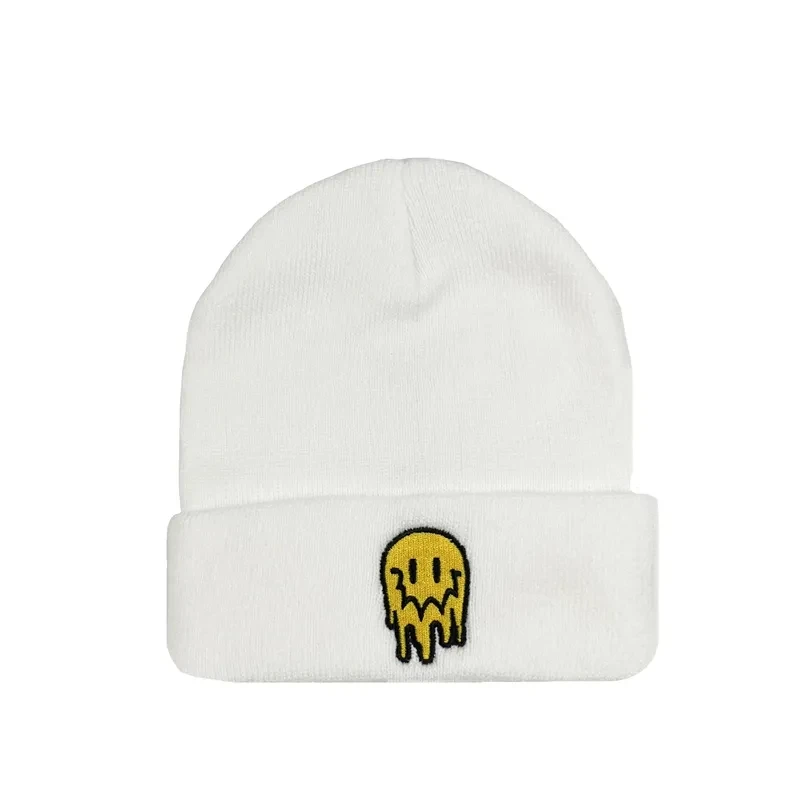 Autunm Winter Embroidered Melting Smiley Face Skullies Caps Women Warm Soft Beanies Knit Hat Men Bonnet Cap