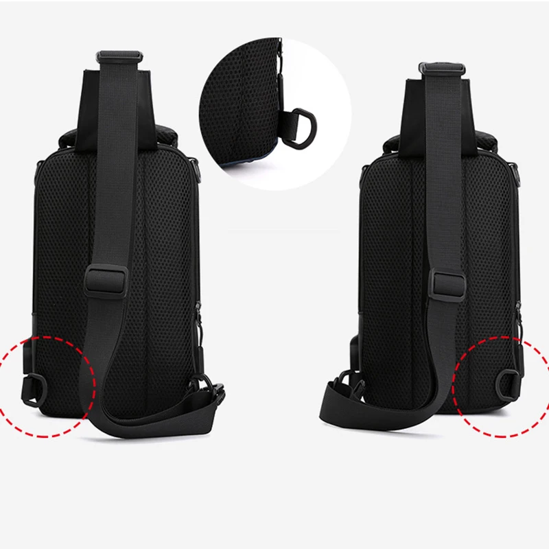 Men Nylon Mini Backpack Shoulder Chest Bag Pack with Charging USB Interface Travel Male Sling Side Messenger Cross Body Bags