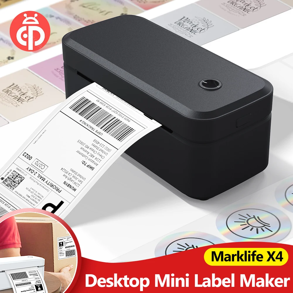 

Термопринтер этикеток Marklife X4, настольный мини-принтер для печати почтовых пакетов 4x6, Bluetooth и автоматическое распознавание этикеток