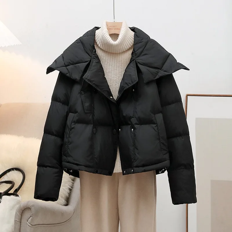 Women Short Thickened Warm Double Breasted Down Puffer Jacket Women 2024 New Fashion Casual Winter White Duck Down Coat Female