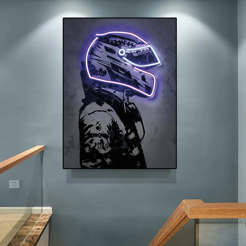 Abstract Neon Effect Racing Suit Print Poster Ayrton Senna Graffiti Wall Art Canvas Painting Retro Picture for Living Room Decor