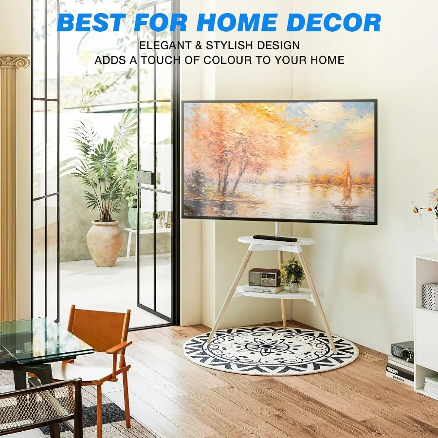 Stojak na telewizor typu easel na telewizory o przekątnej od 32 do 65 cali, regulowany w wysokości, obracany o 180 stopni, statyw pod telewizor do 40 kg, minimalistyczny narożny stojak pod telewizor.