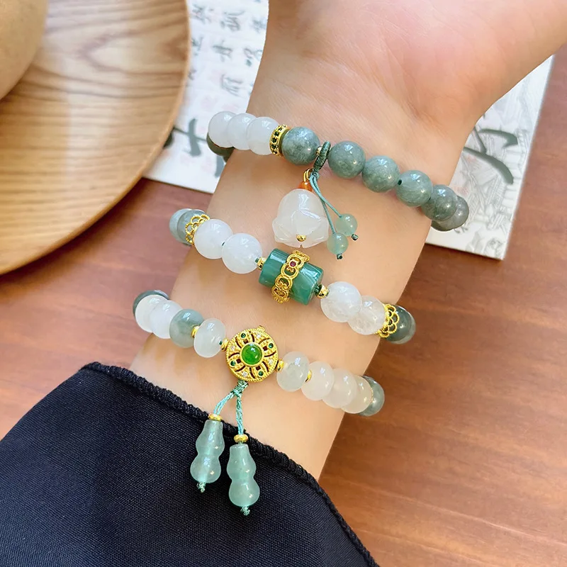 

Художественный синьцзянский нефрит для женщин с с счастливыми бусинами и бусинами в виде цветов лилии, новый браслет из бисера в китайском стиле
