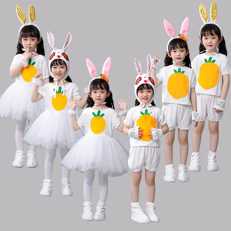 White Girls Children's Halloween Bunny Rabbit Carrot Animal Costume Skirt Tutu Kindergarten Dance Performance Cosplay Costumes