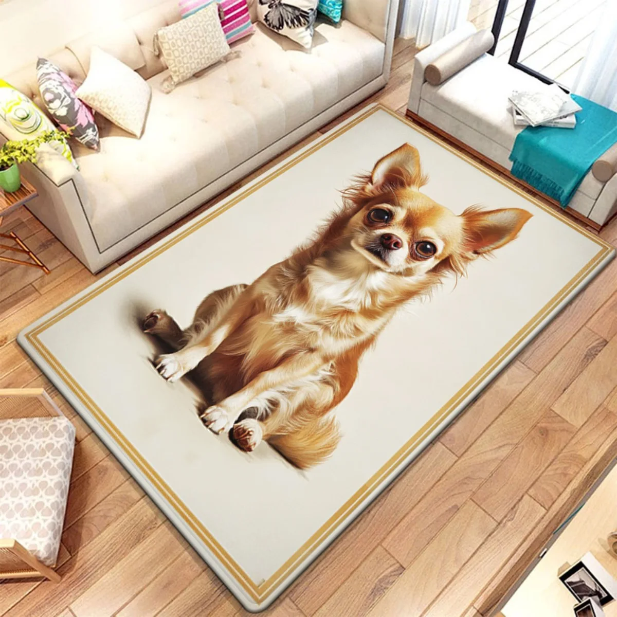 

Cute Chihuahua Dog Print Crystal Velvet Rug Living Room Floor Mat Pet Lover Gift Soft Non Slip Area Rug for Home Decoration