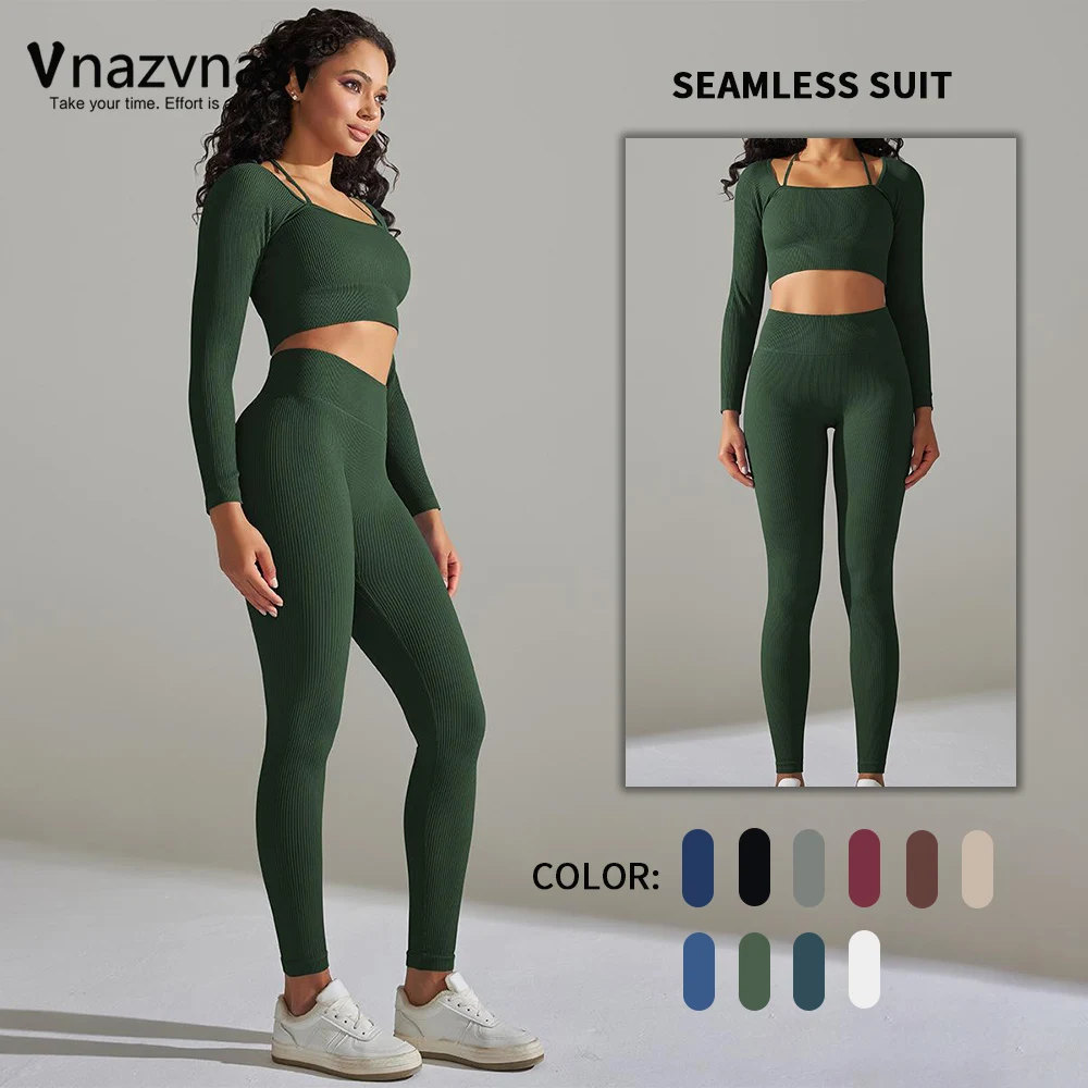 Vnazvnasi 2 Pieces Seamless Fitness Push Up Suit Yoga Kit for Woman Sports Clothing for Women Gym Workout Clothes Sportswear