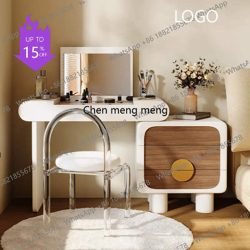 M183 Medieval cream style dresser bedside table integrated high-end feeling bedside flip makeup table