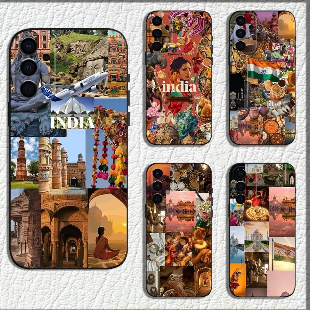 

Indian Travel Aesthetics Phone Case For Samsung Galaxy A73,72,71,A52,51,40,41,A22,A32,31,A13,12,Note20 Soft Black Shell