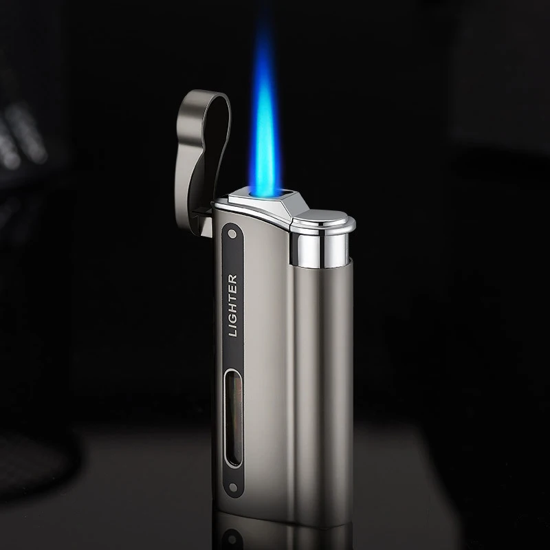 DK7701 Metal Electroplating Direct Blue Flame Windproof Inflatable Lighter Visual Window Cigarette Lighter