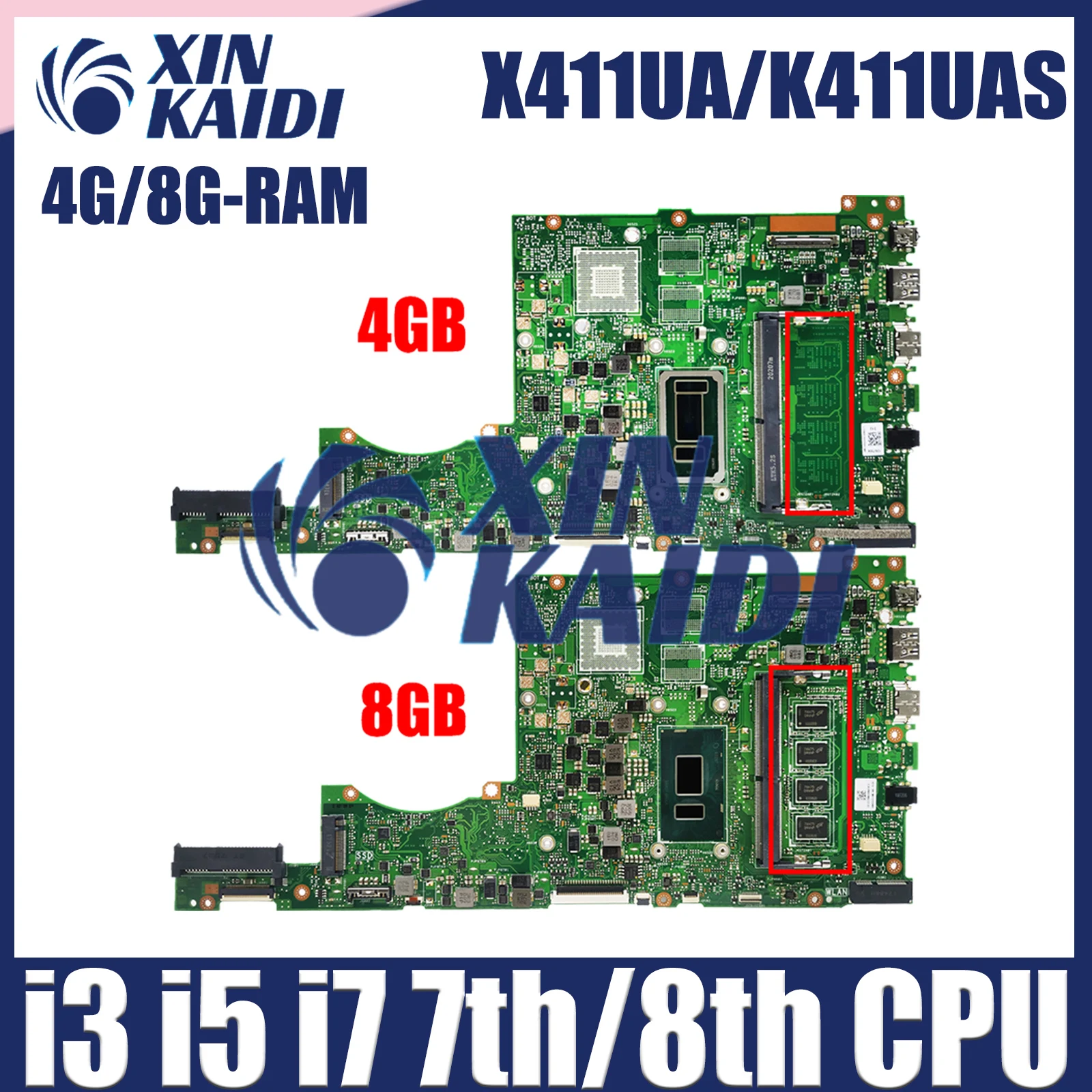 

Материнская плата X411UA для ASUS Vivobook 14 K411UAS S4000V S4200V A411U K411U F411U, материнская плата с процессором I3 4G RAM