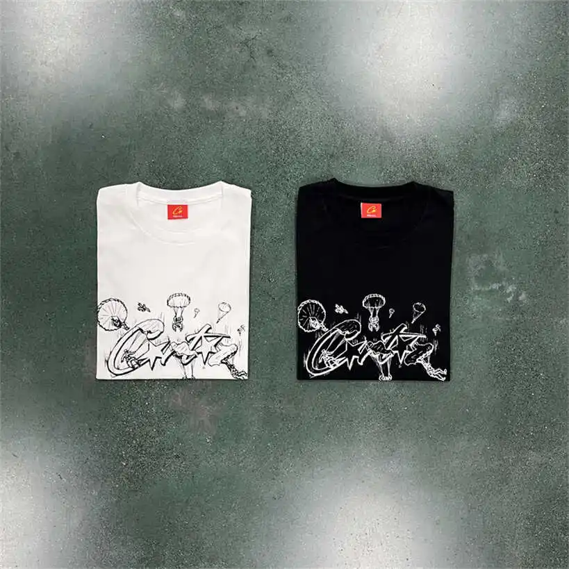 

Высококачественная футболка в стиле ретро Briti Street с круглым вырезом, с мультяшным принтом «Парашют» для пар, дышащий хлопок, летняя...