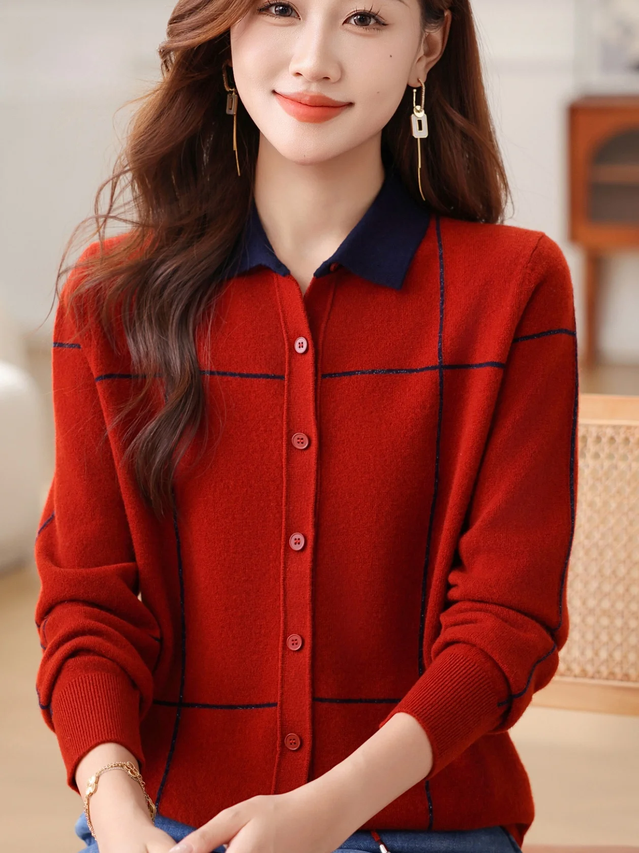 

Autumn Faion Cheered Knitted Cardigan Casual Mom Clothes for Middle-Aged And ly Women Loose Fit Button Detail