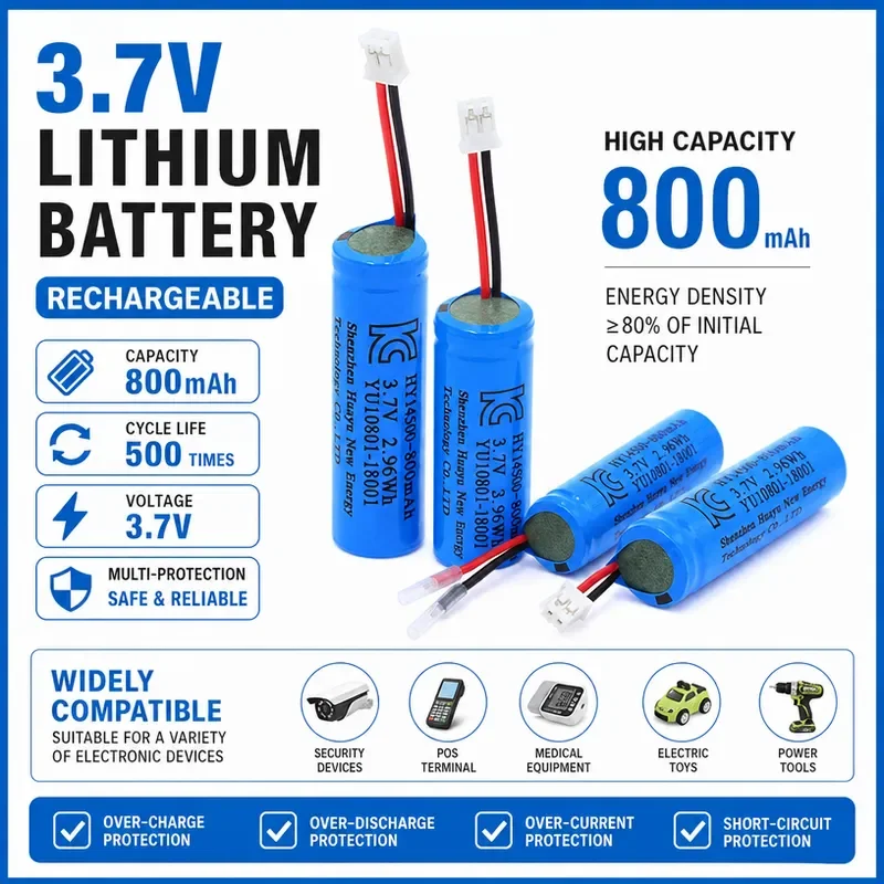 100PCS For 14500 Lithium Battery 3.7V Rechargeable with Protection Board AA Size No 5 Battery