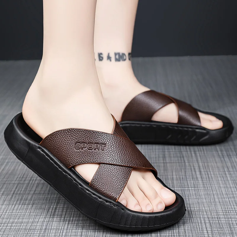 Mens Trendy Slippers Sandals Beach Shoes Summer Open Toe Casual Sandals Outdoor Indoor Slippers Soft Bottom Comfortable Non-slip