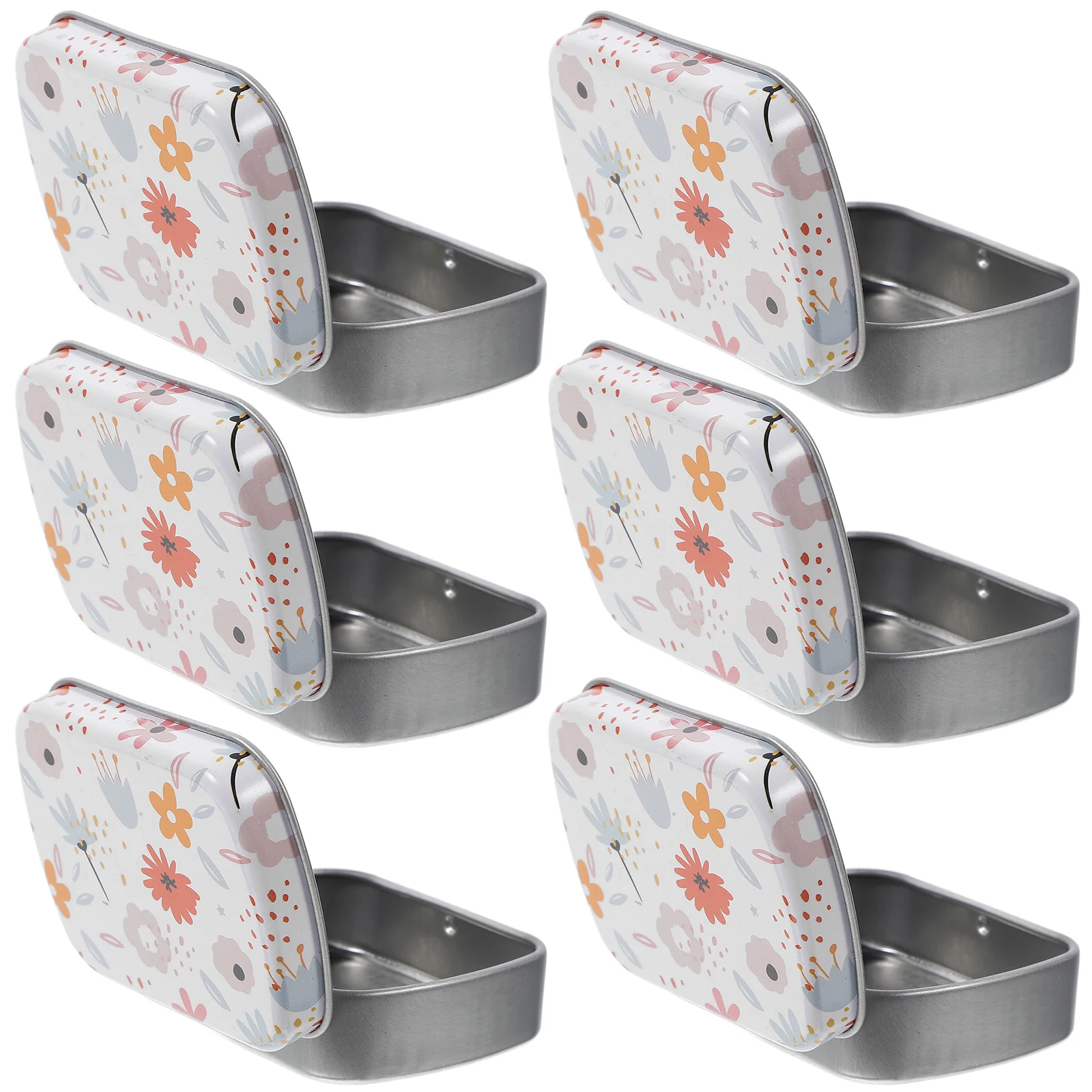 

6pcs Small Storage Boxes Metal Tin Containers Lid Portable Organizer Candy Crafts Art Supplies Hinged Tinplate Box Party Favors