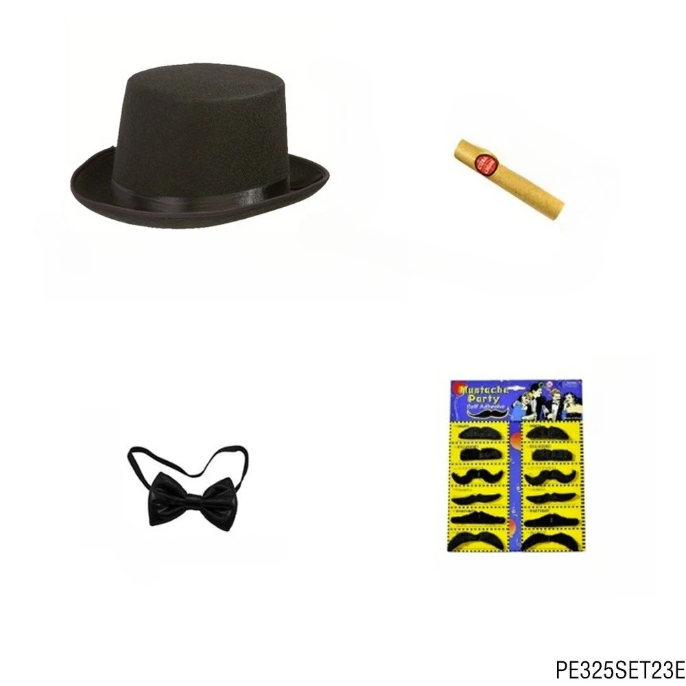 PESENAR Vintage Herren Dress Up Set Schwarz Zylinder Fliege Zigarre Prop Gefälschte Bärte Gentleman Thema Party Kostüm