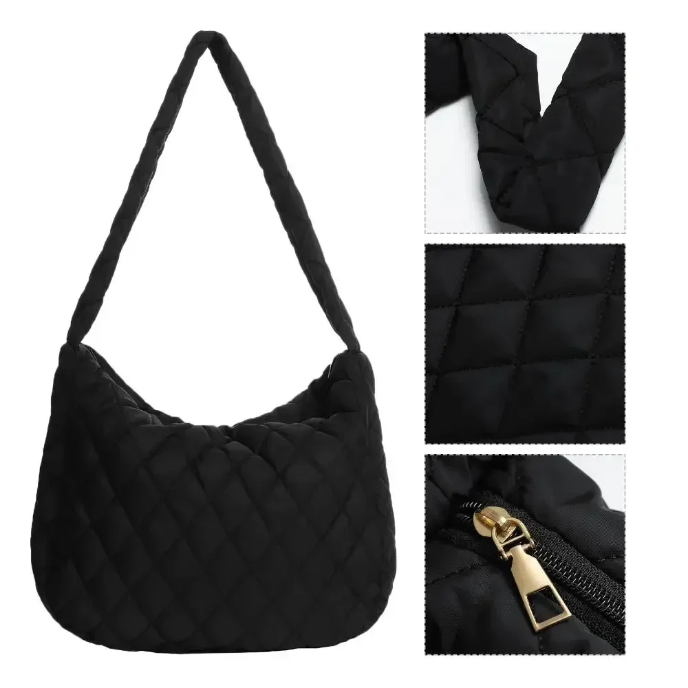 PPW2  Large Capacity Quilted Tote Bag Lightweight Winter Warm Down Cotton Padded Plaid Shoulder  Women Underarm Bags