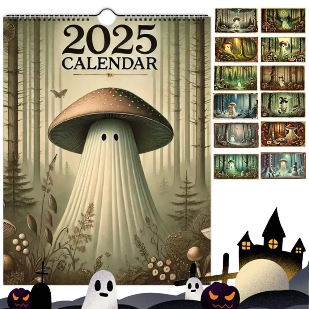 

Thick Paper 2025 Calendar Daily Weekly Monthly Planner Vintage Illustration Mushroom Ghost Calendar Mushroom Ghost