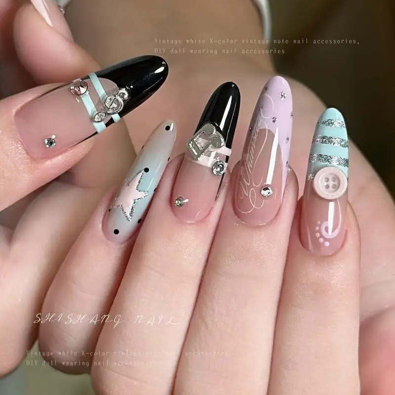 10Pcs Notes Guitar Microphone Punk Style Music Element Rivet Nail Decor Silvery Instrument Metal Nail Art Charm Decoration
