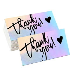 50pcs/pack Laser Thank You Card For Supporting Business Package Decoration Holographic Card Rainbow Thank You Card