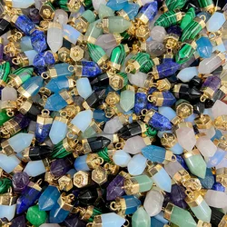 Wholesale Hexagonal Column Stone Charms Natural Amethysts Agat Pendant For Jewelry Making Necklace Bracelet Earring DIY 5PCS/lot