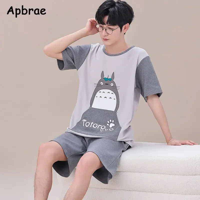 Summer Mens Pajamas Plus Size 4XL Casual Short Tops Short Pants Cotton Pijamas Men Sleepwear for Men Fashion Cartoon Home Wear