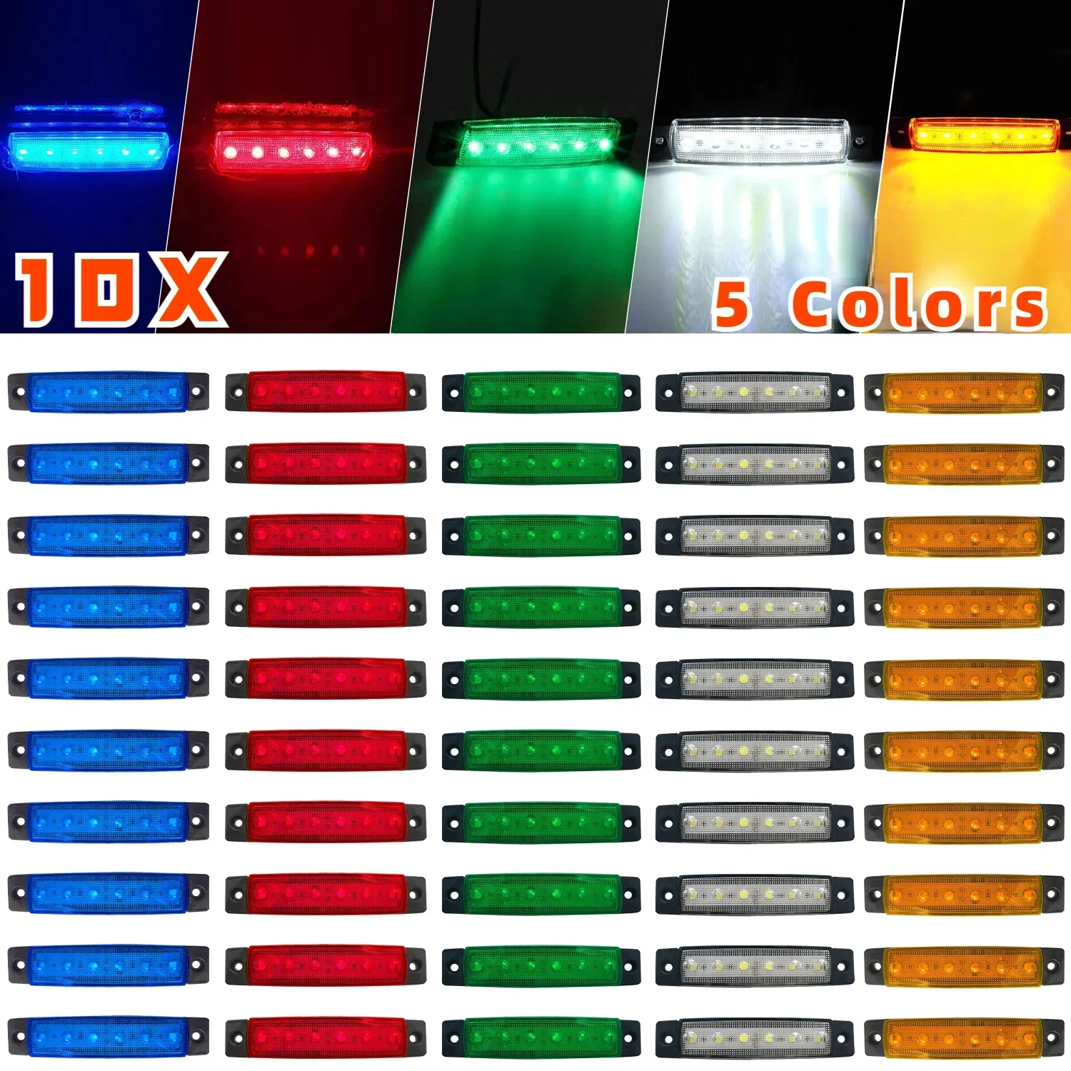 10PCS  Car Exterior Light 12V / 24V LED Red White Yellow Blue Green LED Car Bus Truck Side Light Low LED Trailer Warning Light