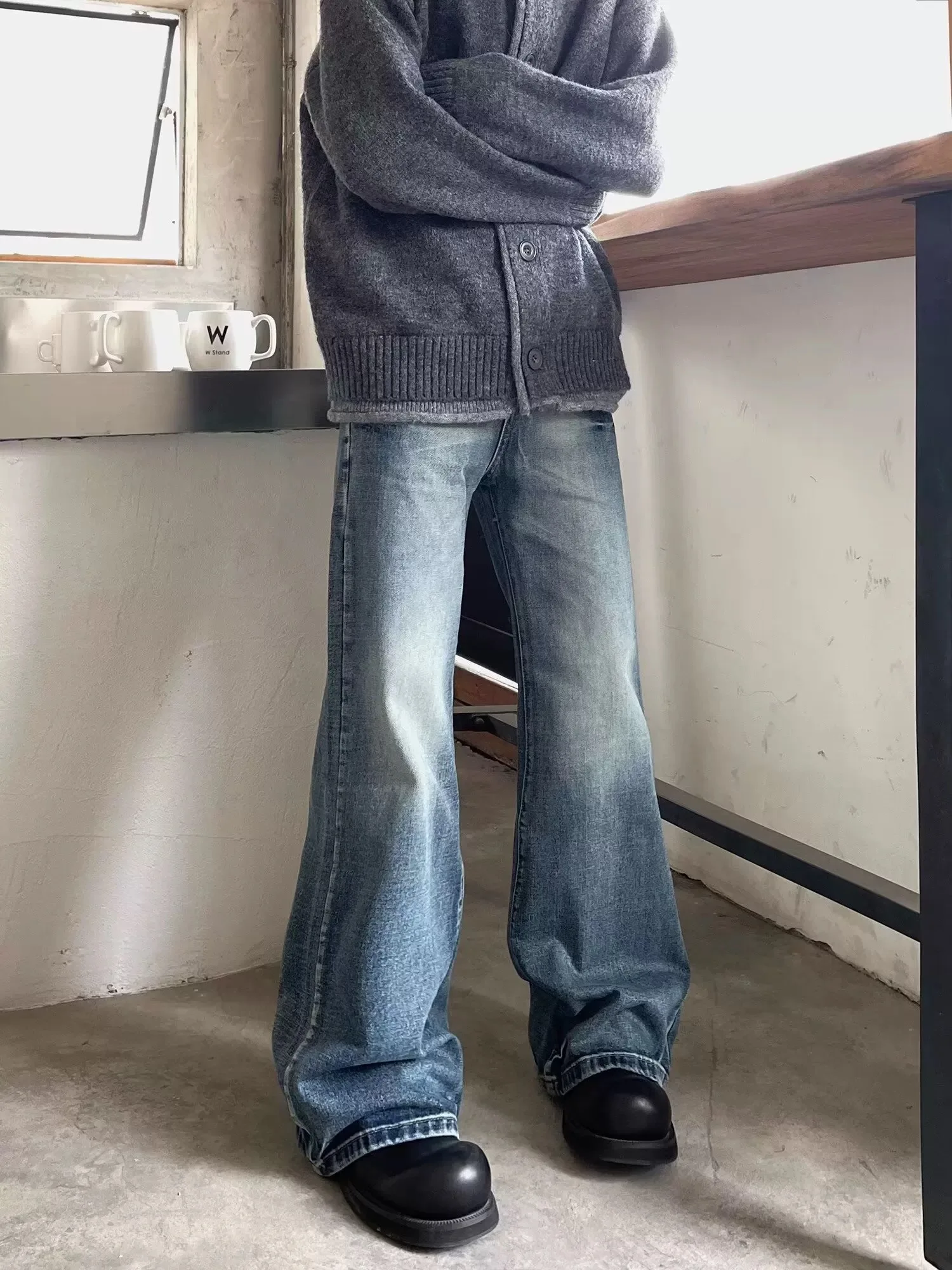 

Американские винтажные джинсы свободного кроя с прямыми штанинами, осенняя новинка, универсальные, струящиеся, широкие, в пол, с легким расклешением